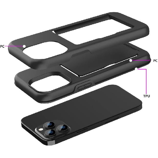 for iPhone 15 Pro Case with Card Holder,Credit Card Slot Protective Wallet Case - Black
