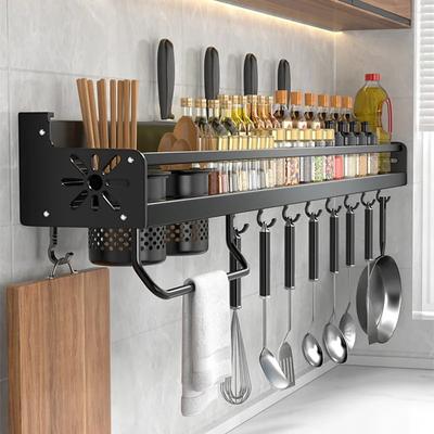 Multifunctional Stainless Steel Kitchen Knife Storage Rack Perforated Spoon Chopsticks Seasoning Storage Rack Wall Hanging Knife