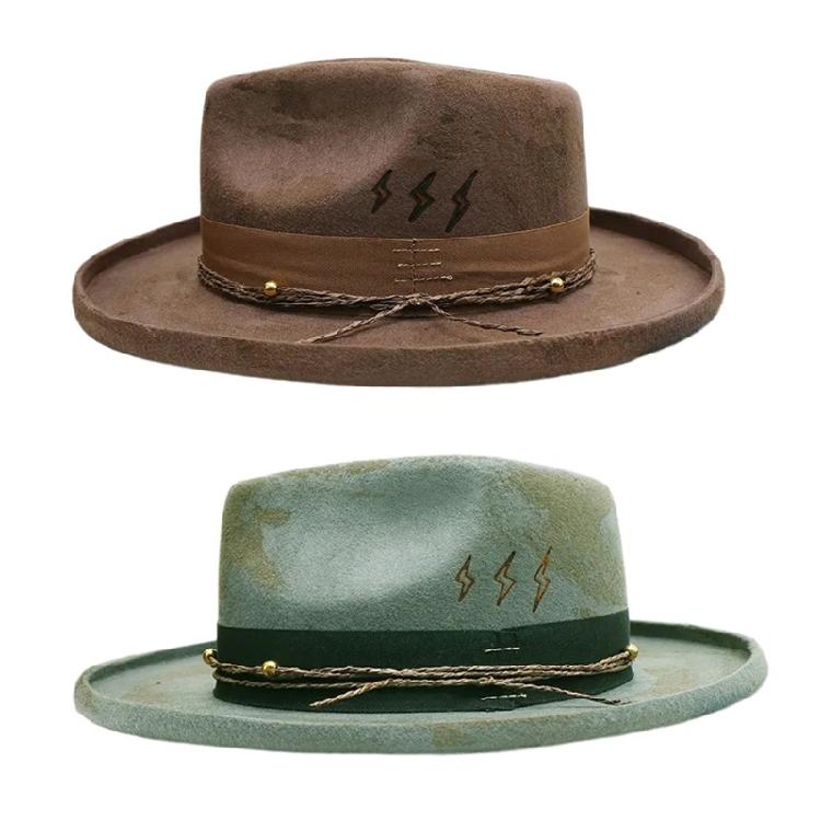 Vintage Gentleman Hat Cosplay Costume Hat Stage Show Hat Halloween Costume Distressed Rope Belt Hat