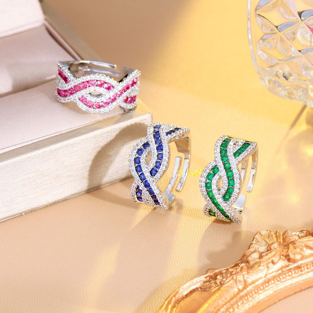 Light Luxury Bright Sparkling Diamond Ruby Ring, Three-Dimensional Cross Full Diamond Open Ring, Personalized Ring, Hand Jewelry.