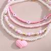 New Zircon Pink Love Butterfly Pendant Imitation Zircon Rice Beads Handmade Beaded Children Necklace Suit Good Friend Gift