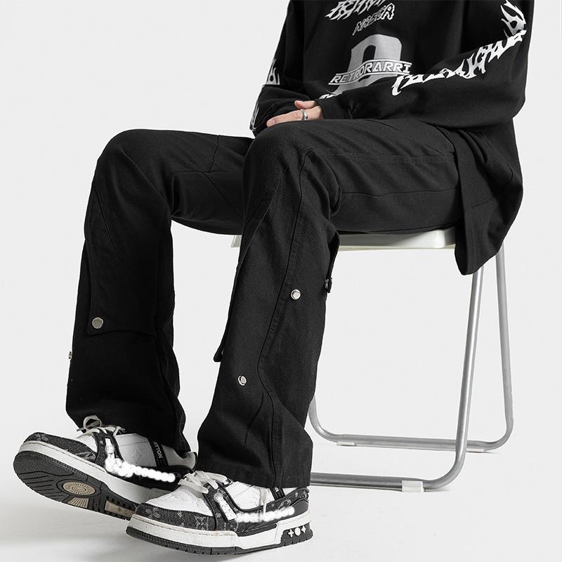 Spring Men'S European And American Vibe Style Clean Fit Pants Straight Leg Work Pants High Street Hooligan Handsome Micro La Charge Casual Pants