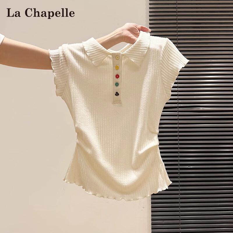 La Chapelle Women s Polo Collar Ruffle Trim Short Sleeve T-Shirt M