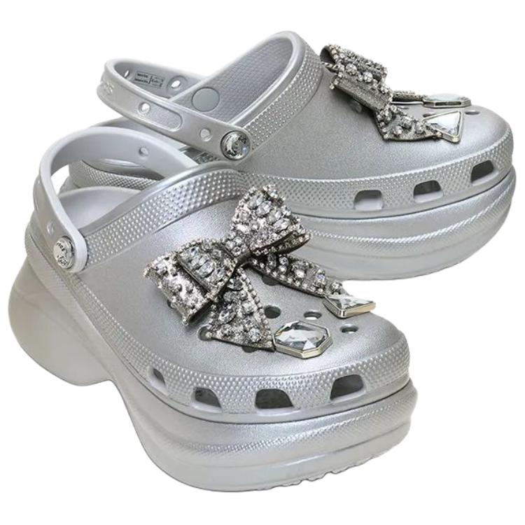 Crocs Comfortable Simple Hole Shoes Whale Women Footwear Silver 214117-040