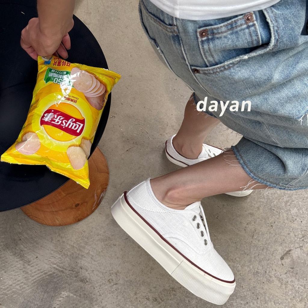 European boutique autumn breathable linen one-pedal lazy shoes thick-soled low-top canvas shoes fashionable casual little white shoes