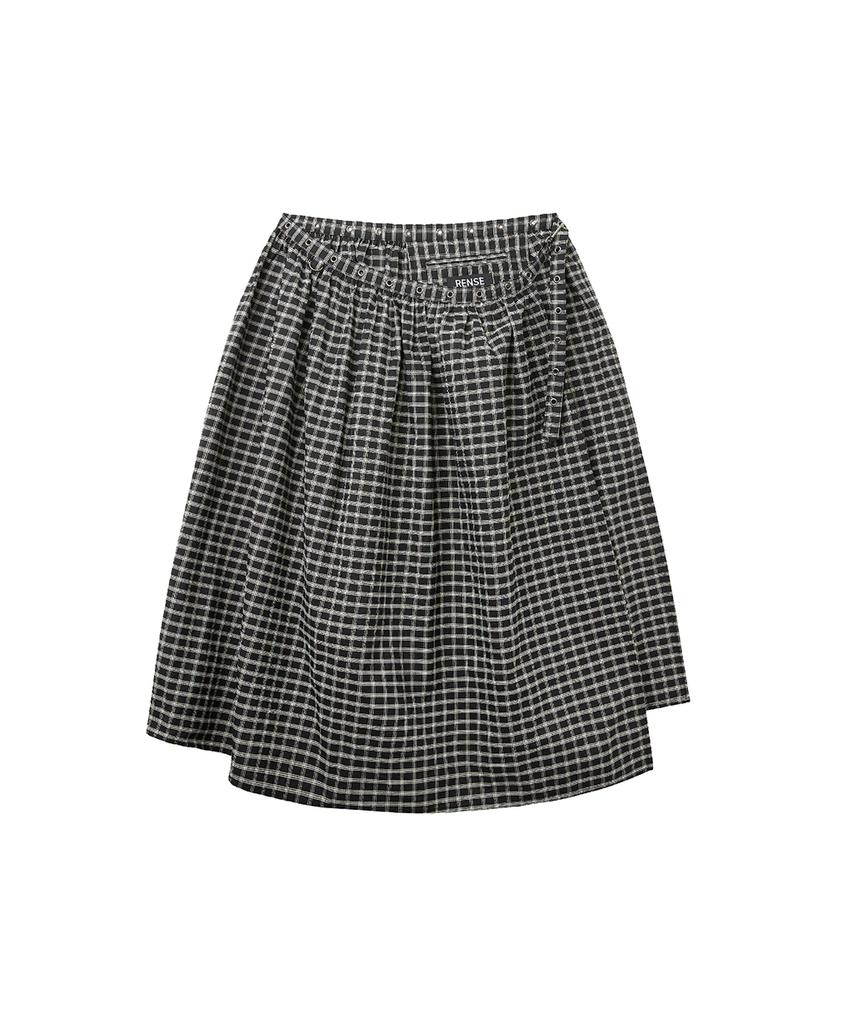 Lense Eyelet Layered Skirt Black Check