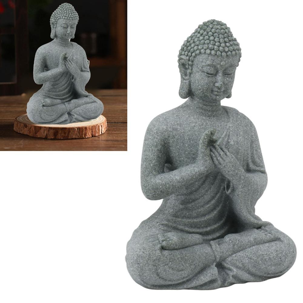 2.95in Green Sandstone Buddha Tabletop Statue Courtyard Landscape Ornament Blessing