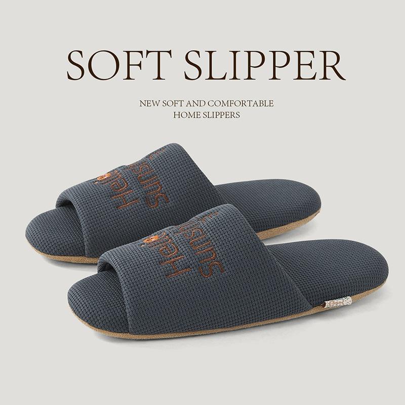 Silent silent slippers women's indoor home household one-word drag does not hurt the floor soft bottom couple four seasons cool slippers men