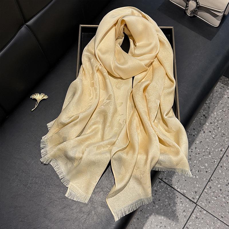 Scialle in Seta Oro Tencel Cotone Seta Moda Donna Versatile Imitazione Seta Sottile Farfalla Lunga Sciarpa da Spiaggia Sciarpa