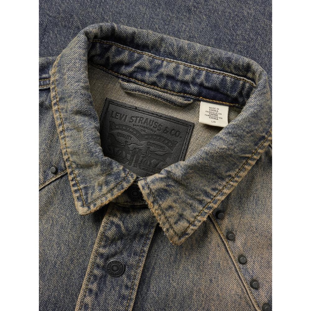 Levis Loose Comfortable Casual Frayed Collar Long Sleeve Denim Jacket Men Jackets Dark-Blue 002XV-0001