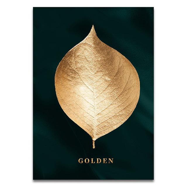 Abstract Leaves Posters Geometric Figure Golden Plant Canvas Painting Nordic BedRoom Interior Wall Art Pictures Home Decor