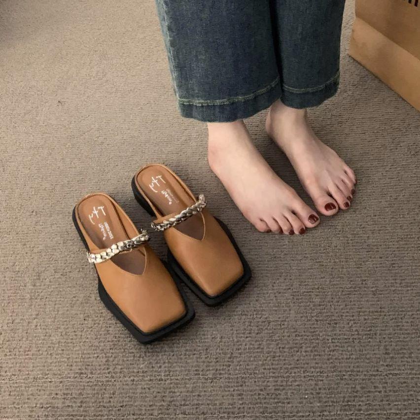 Fashion Bailamos 2024 Summer Design Women Slipper Fashion Slip On Women's Shoes Flats Heel Casual Outdoor Ladies Cover Toe Sandal Shoes