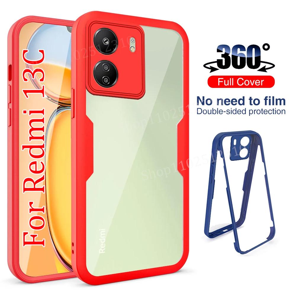 360 Full Body Phone Case For Xiaomi Redmi 13C 14C 12C 12 10C 10A 10 9C 9A 4G 5G Shockproof Clear Protective Bumper Cover Funda