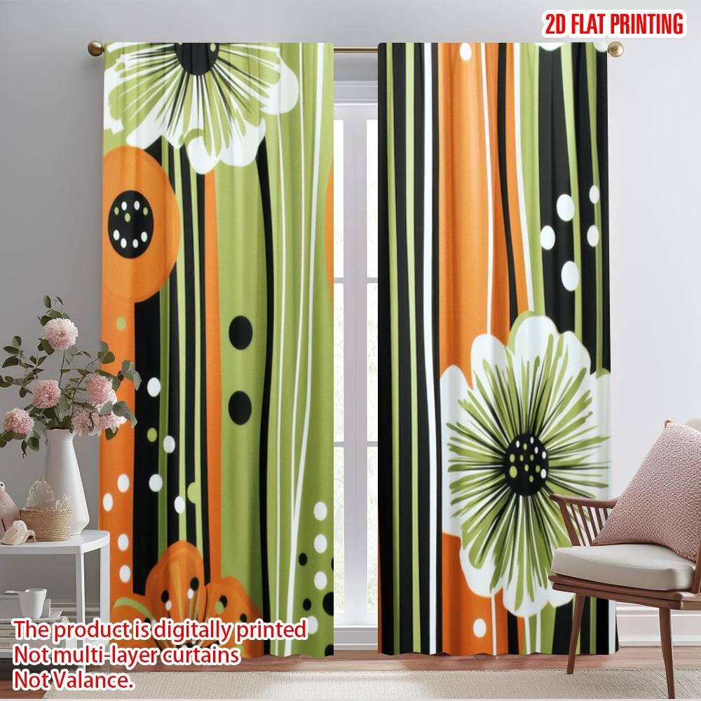 

2pcs,2D plane printing Curtains Digital Printed Floral Stripes Polyester Fabric (without rod) Festive Ldeal for Bedroom, Living 52.50×116.00 CM 2pcs