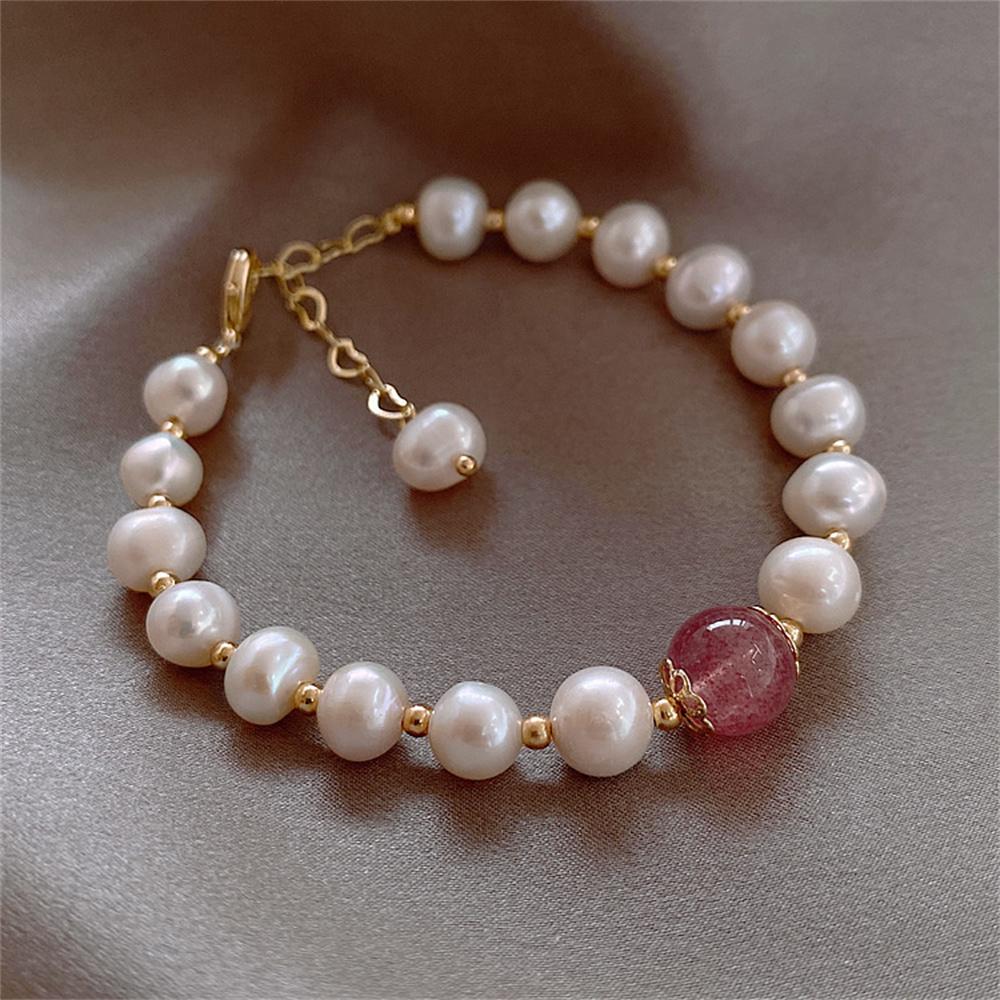 Half Gemstone Bracelet For Women Niche Design Minimalist Bracelet Temperament Minimalist Baroque Imitation Pearl Jewelry 22cm