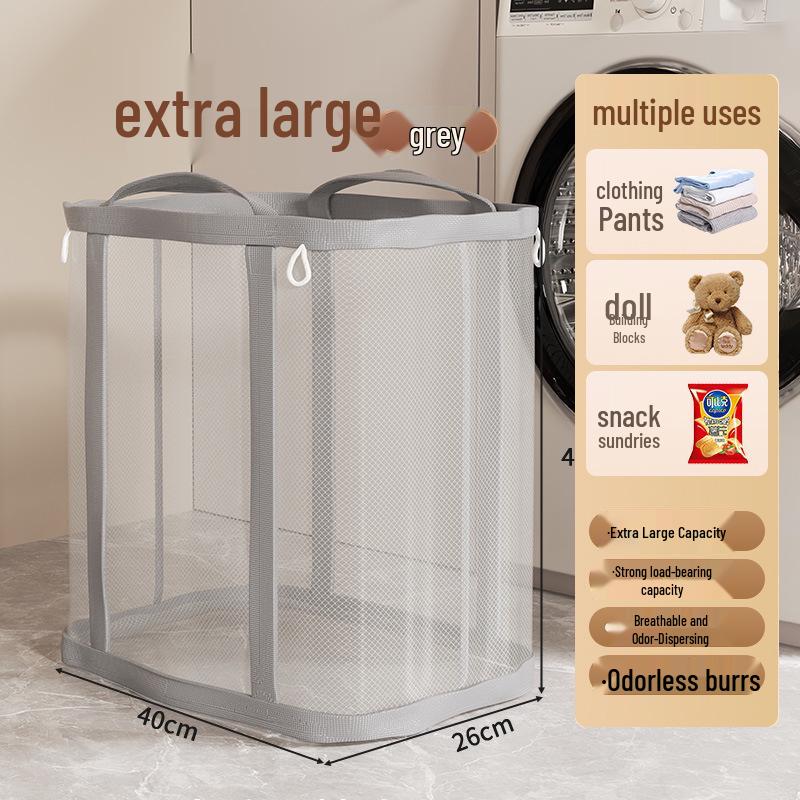 Foldable Breathable Mesh Laundry & Toy Basket - Large Capacity Clothes Storage for Bathroom & Household
