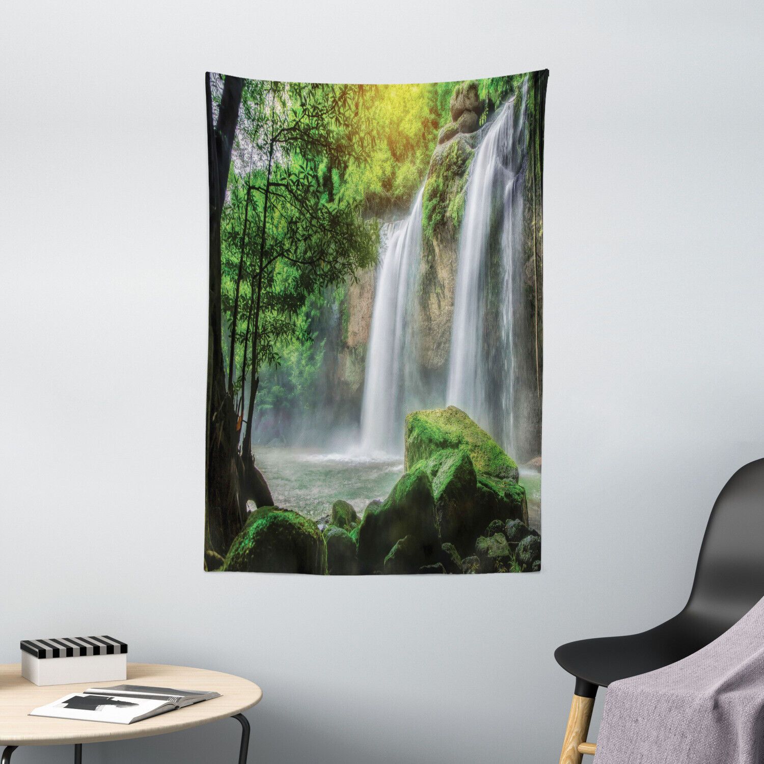 Tapestry green waterfall nature exotic wxl 75x100