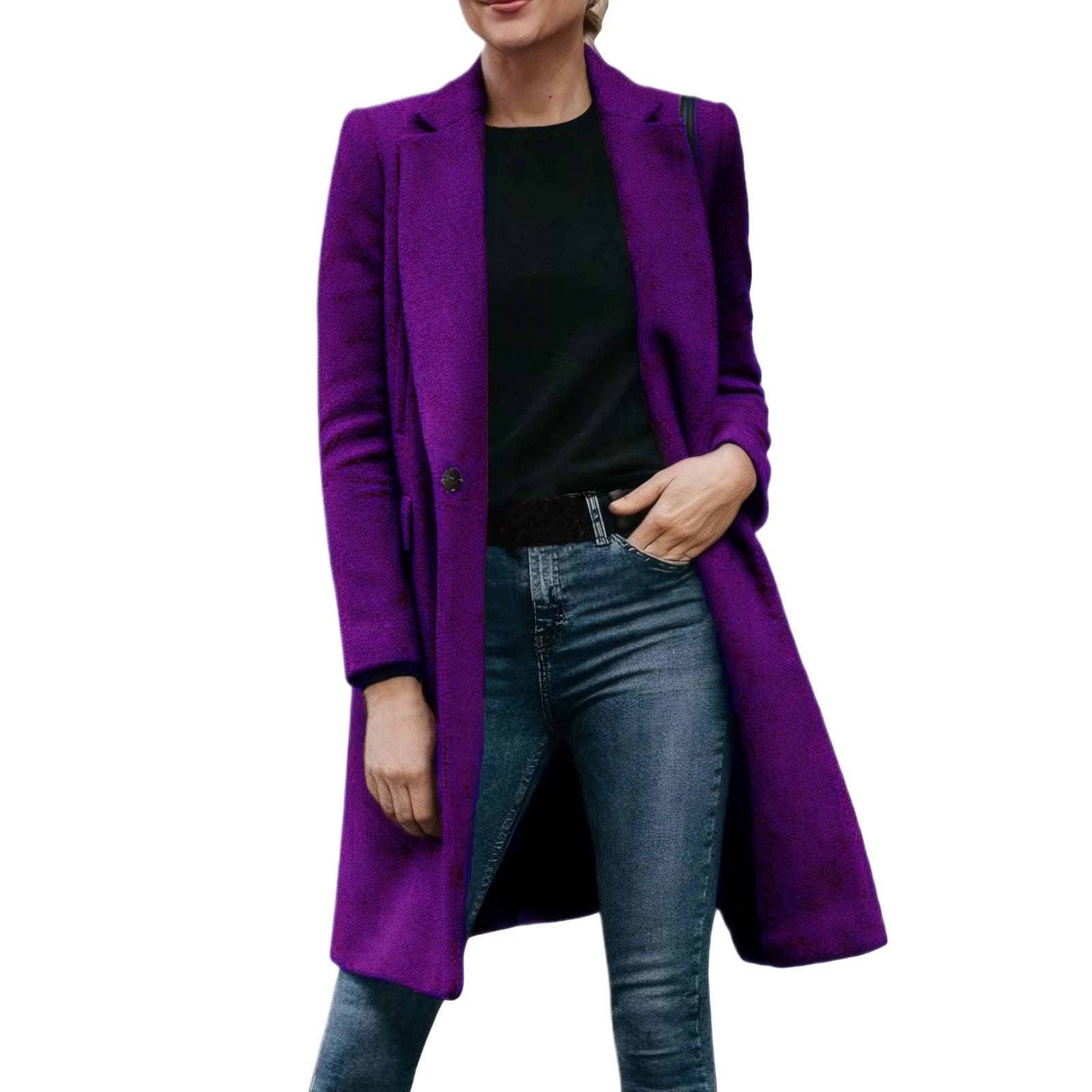 

Женское осенне-зимнее длинное шерстяное пальто со скрытыми пуговицами L фиолетовый