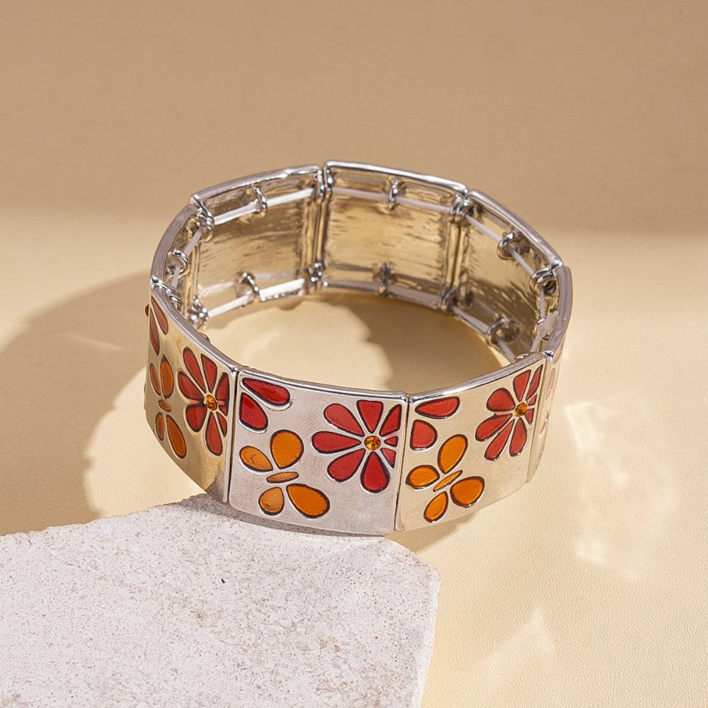 Metal Drip Oil Flower Bracelet Silver Elastic Bangles Geometric Square Bangle Decoration