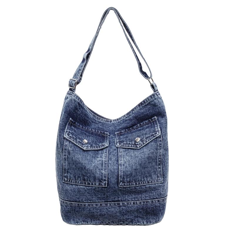 

Retro Large Capacity Denim Tote Bag Women s Shoulder Bag Work Commuter Shoulder Bag синий