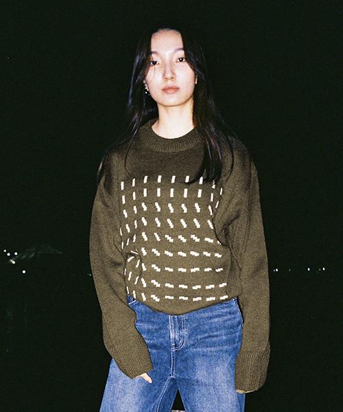 Philovisnop Wool Logo Jacquard Knit_Khaki Khaki/Free