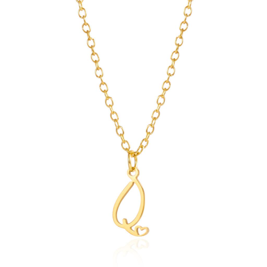 Gold Heart Alphabet Jewelry Necklace With O Chain For Female Fashion Accessory