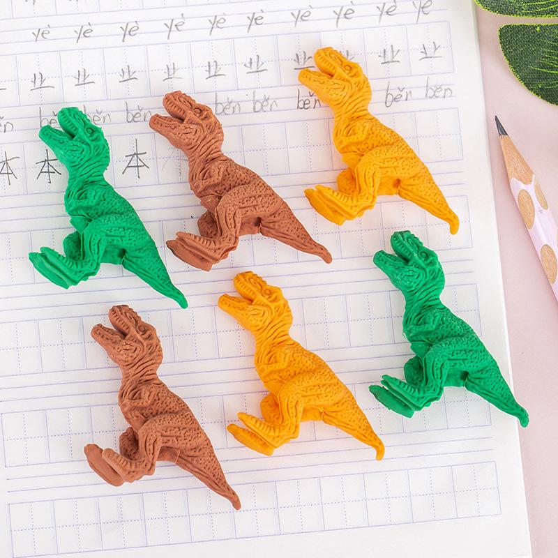 3Pcs/Lot Creative Dinosaur Tyrannosaurus Rex Shaped Eraser Pencil Writing Correct Student Rubber Kids School Stationery Supplies