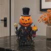 Skull Scepter Pumpkin Ornament with Cloak, Exquisite Resin Pumpkin Head Decorations, Pumpkin Gentleman Holding Small Pumpkin & Scepter Figurine for