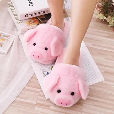 Cute Pink Piggy Slippers 2024 Winter New Warm Indoor Slippers Soft Short Plush Home Flat Bottom Slippers Zapatos De Mujer Slides