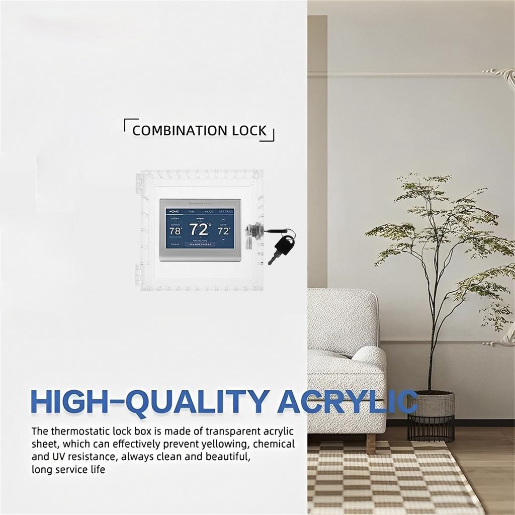 Universelle Thermostat-Verriegelungsbox mit Schlüssel Klare Acryl-Thermostatabdeckung mit Schloss Großer Thermostatschutz Einfach zu installieren für Zuhause