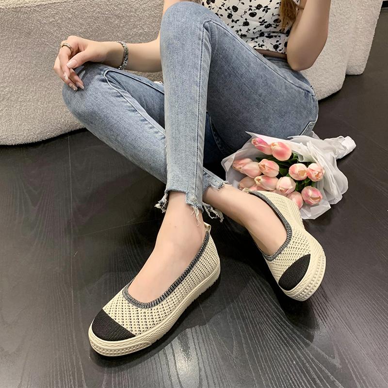 Fashion 2025 Summer New Fashion Casual Flat Shoes Breathable Shallow Knitted Slip-on Round Head Women's Casual Shoes