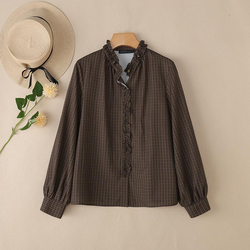 

ZANZEA Women Grid Print Casual V-neck Loose Long Sleeve Blouse 5XL коричневый
