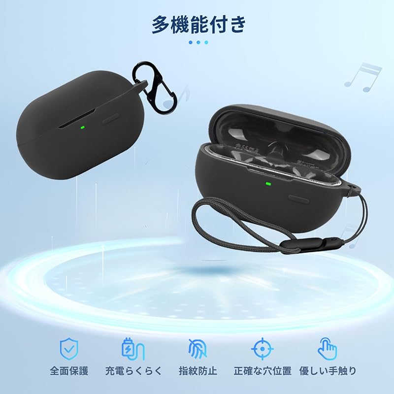 For SoundPeats CC for Case Cover [NOUKAJU] Wireless Earphones Silicon Protective Case (With Carabiner + Strap Included) ) Fall Prevention Scratch