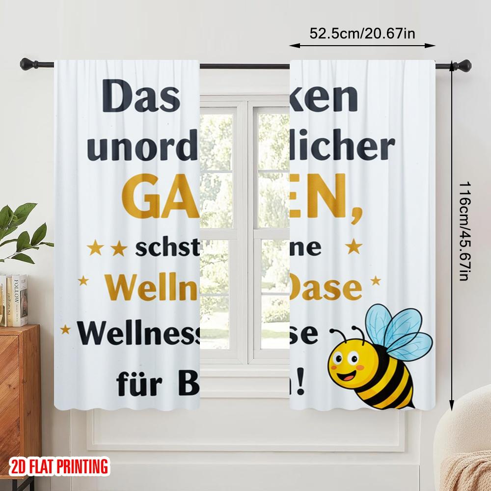 2pcs 2D Flat Printing Window Curtains Not Messy Garden Bee Oasis Polyester Without Electricity Holiday Decorations for Home