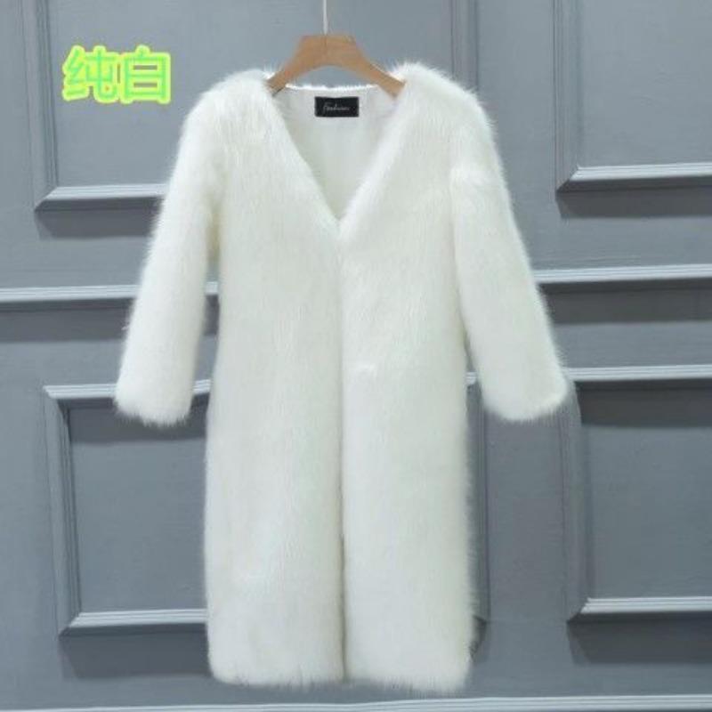 

Зимнее новое пальто из искусственного лисьего меха с длинным ворсом, женское средней длины, плюшевое пальто, женское утолщенное S белый
