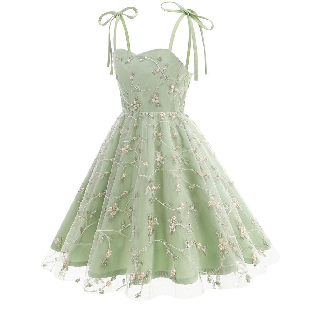 Abito a Bretelle alla Moda per Bambini Abito con Ricamo in Rete Fiocco Abito da Principessa