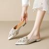 Weiwei Girl Pearl Rhinestone Slip-on Closed Toe Sandals - Women's Chinese Style Flat Heel Half Slippers for Summer