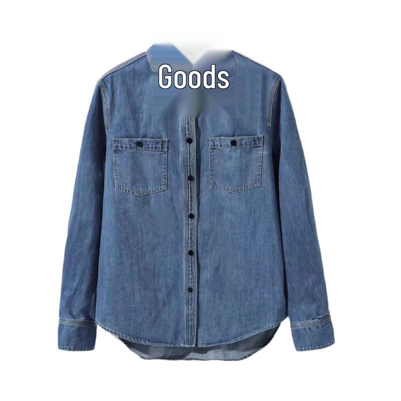Simple Retro Irregular Denim Shirt for Women - Loose Fit, Single-Breasted, Versatile Top for Spring and Autumn.