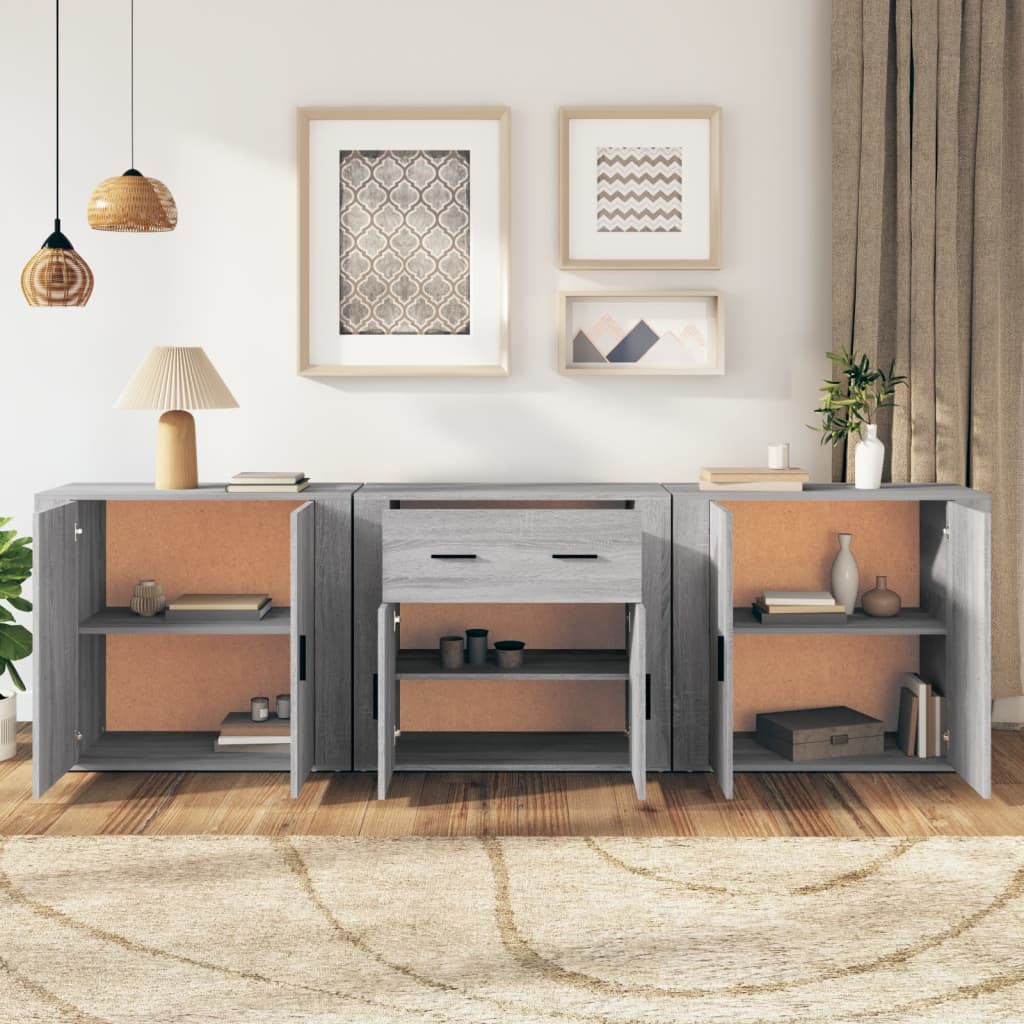 Sideboards 3 pcs Grey Sonoma Particleboard