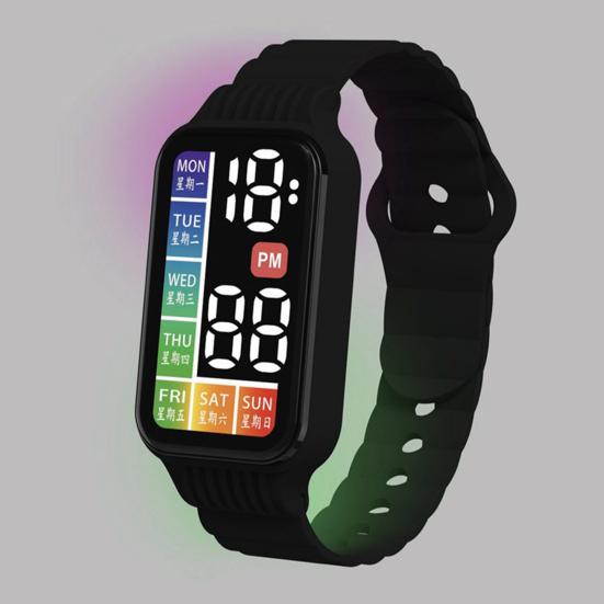 Kinderuhr, LED-Digitaluhr, chinesisches Englisch, Tagesanzeige, Touchscreen, klar lesbares Zifferblatt, verstellbarer Riemen, Kinderarmbanduhr