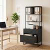 Filing Cabinet with Drawers, Lockable Storage Cabinet with Bookshelf for A4, Letter and Legal Formats, Black