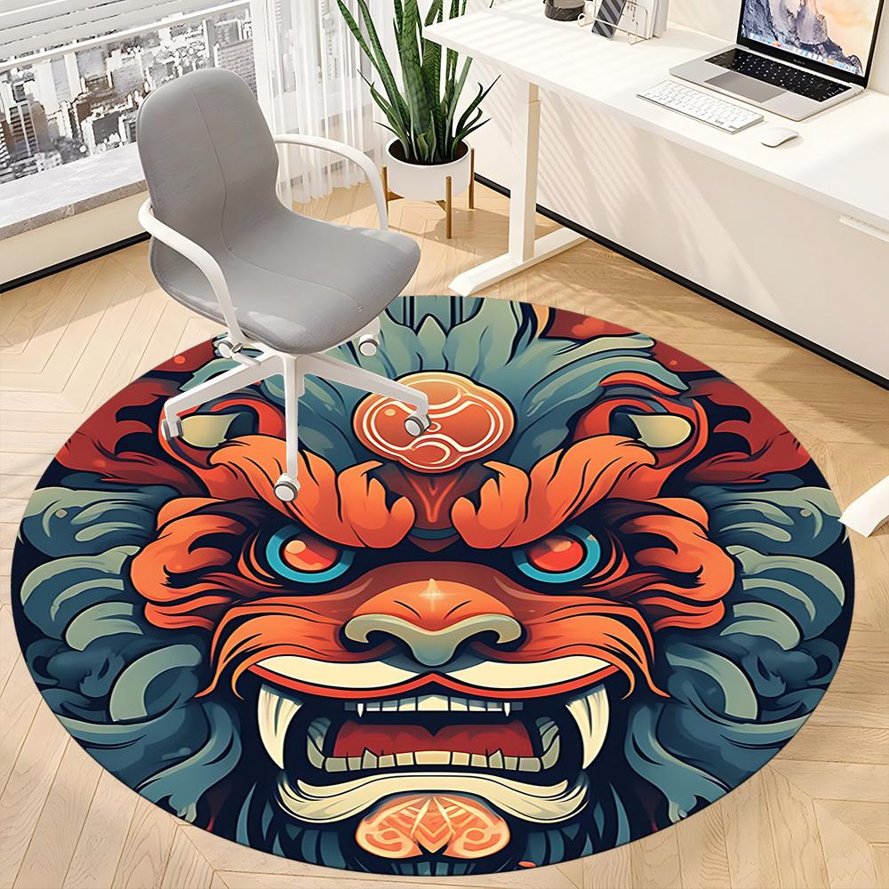 1 Stück Drachenmaske Büro Runder Teppich, Unter Bürostühlen Schlafzimmer Wohnzimmer Heimdekoration, Raumdeko