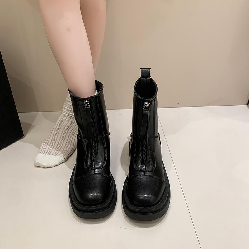 Fashion 2025New Autumn and Winter Fashionable Front Zipper Design Women's Short Boots Solid Color Round Toe Large Size Fashion Boots