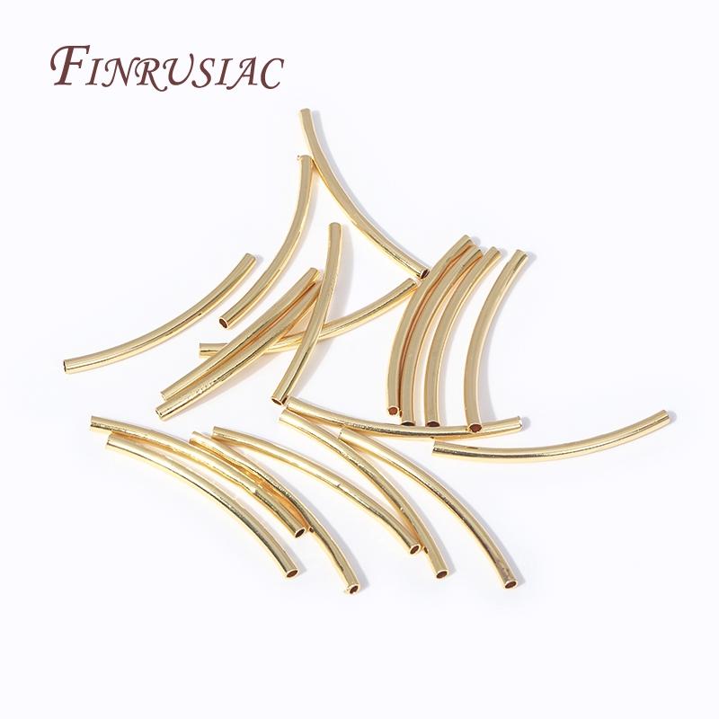 DIY Accessories Wholesale 50 Pcs 18K Gold Plated Metal Smooth Curved Tube Beads For Handmade Jewelry Making