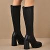 Fashion Plus Size High Heels Boots for Women Square Heeled Chunky Platform Knee-High Boots Woman 2025 Winter Thick Sole Square Toe Boots