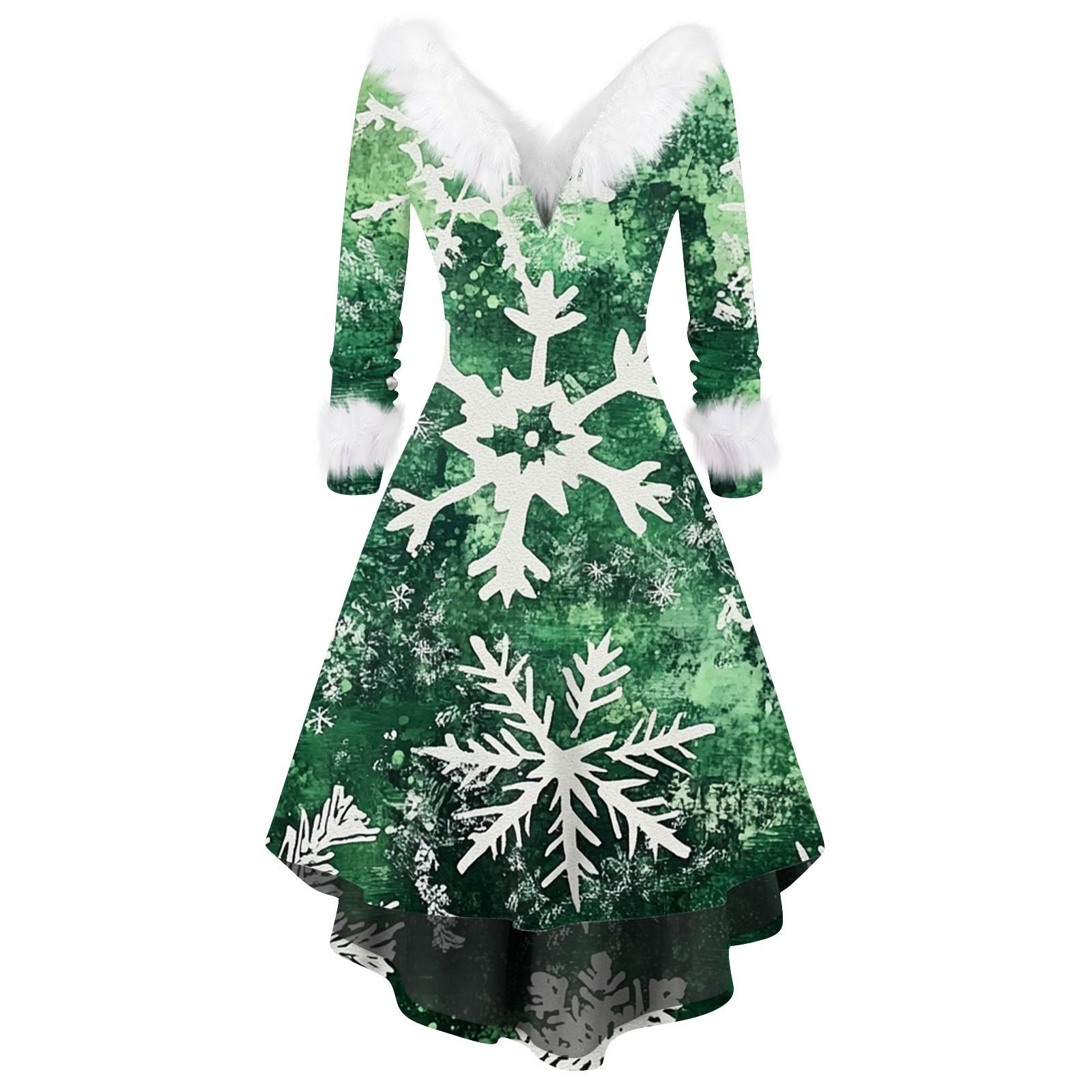 

Женское модное повседневное платье с v-образным вырезом и рождественским принтом для вечеринки с длинными рукавами XXL зелёный
