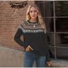 Höst Vinter Vintage Dam Stickad Tröja Patchwork Slim Dam Pullover
