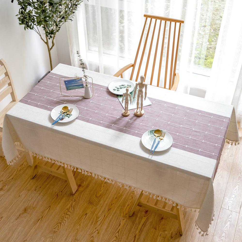 Nordic Tassel Decorative Tablecloth Cotton And Linen Fabric Dust-Proof Dining Table Cloth Household Kitchen Western Table Spot Lattice