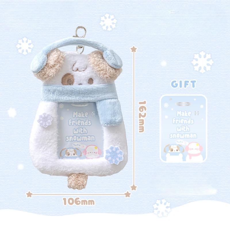 Plush Snowman Photocard Holder with Chain Cartoon Animal Photo Frame 3 Inch Kpop Photocard Sleeves for Girls Birthday Gifts 2025