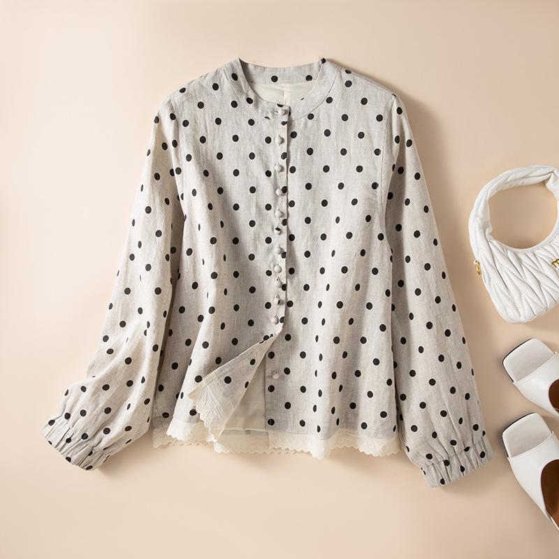 Women s Retro Polka Dot Loose Cardigan - Plus Size Long Sleeve Casual Top XL
